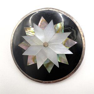 Vintage Alpaca Star Mother of Pearl & Abalone Necklace Pendant or Brooch
